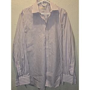 Michael Kors Men 16 1/2 or 34/35 or L No Iron Dress Shirt Striped Blue White Red